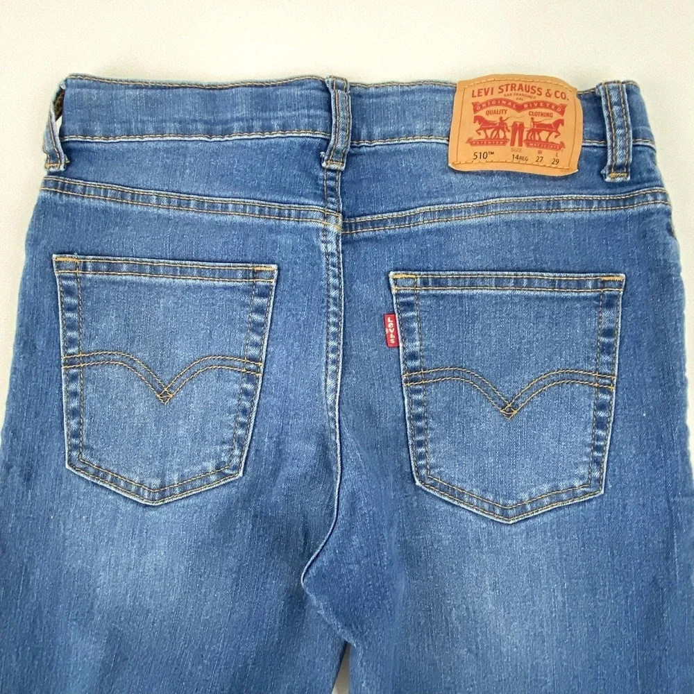 Levi's 510 Performance Stretch Blue Jeans Boys 14 R Medium Wash Skinny Inseam 28